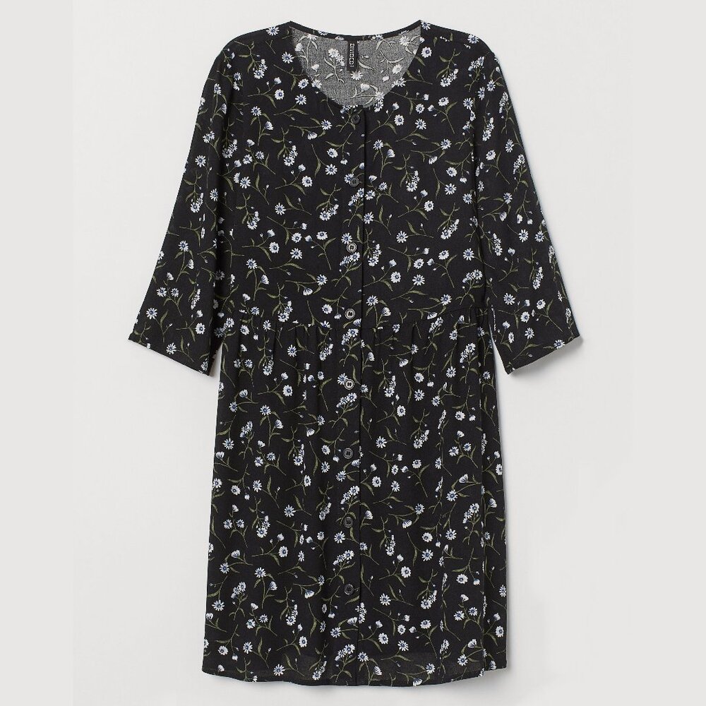 New HM Divided Baby-Doll Dress, Black Floral Size 10